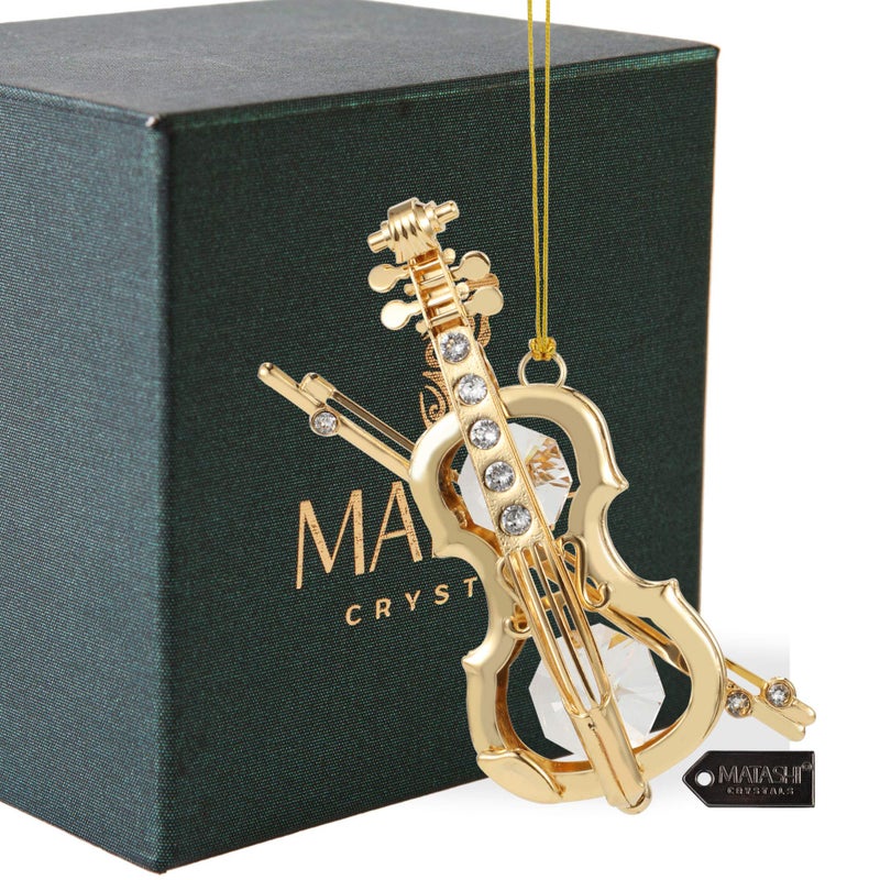 matashi Matashi 24K Gold Plated Highly Polished Violin Ornament with Crystals - Great Gift for Musician Birthday Valentine's Day Mother's Day Christmas Anniversary - Image 2