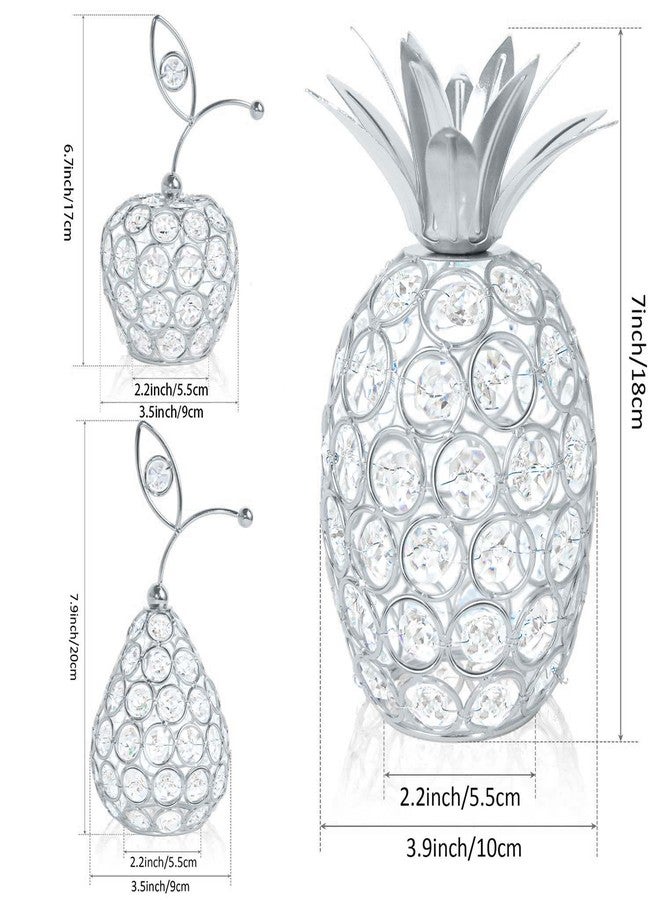 Kehail Set of 3 Crystal Metal Pineapple Pear Table Centerpiece Handmade Crystal Candlestick Hollow Fruit Ornament Home Party Wedding Holiday Bar Decoration (Silver, Set of 3) - Image 5
