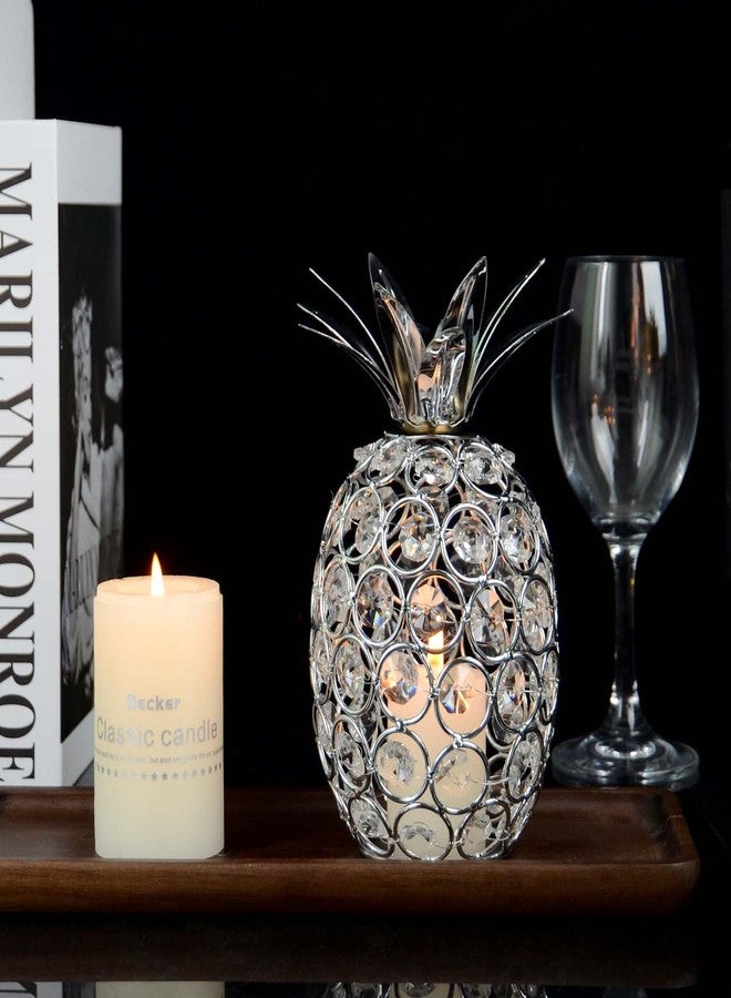 Kehail Set of 3 Crystal Metal Pineapple Pear Table Centerpiece Handmade Crystal Candlestick Hollow Fruit Ornament Home Party Wedding Holiday Bar Decoration (Silver, Set of 3) - Image 4