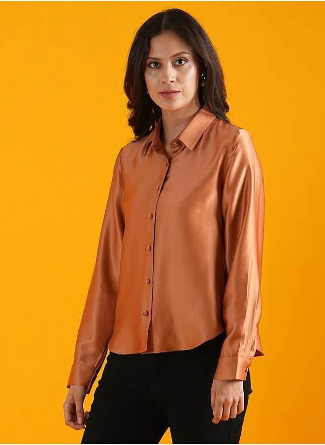 globus Spread Collar Curved Hem Buttoned Shirt by Styli