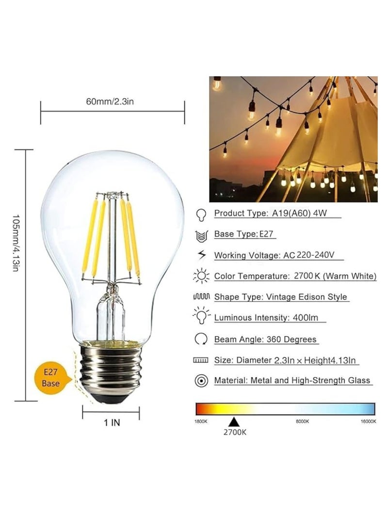 Yuwell Outdoor Waterproof IP65 Led String Lights E27 Holder 50 Meter Bulb Holder Wire With 100 Bulbs 4W A60 Clear With EU Plug Solar Bulb Holder For Ramadan Decoration Lights And Outdoor Decoration Light Hanging Light String Wire Ramadan Light For Commercial Patio Garden & Porch Yard - Image 5