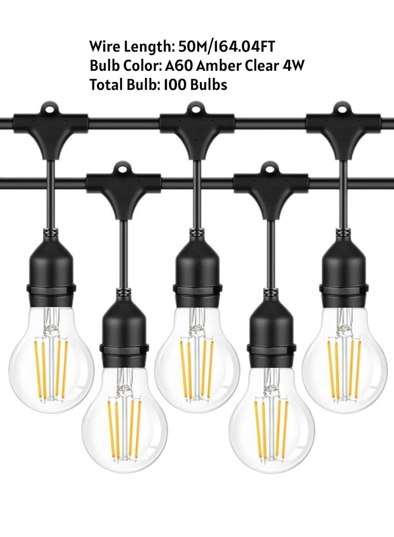 Yuwell Outdoor Waterproof IP65 Led String Lights E27 Holder 50 Meter Bulb Holder Wire With 100 Bulbs 4W A60 Clear With EU Plug Solar Bulb Holder For Ramadan Decoration Lights And Outdoor Decoration Light Hanging Light String Wire Ramadan Light For Commercial Patio Garden & Porch Yard - Image 2