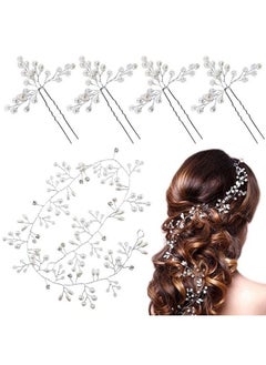 Snowie Soft 5Pcs Bridal Hair Accessories Set Hair Pins For Women Pearl Metal Wedding Hair Vine Crystal Beaded Hair Piece For Bride Bridesmaids Anniversary  - Image 1