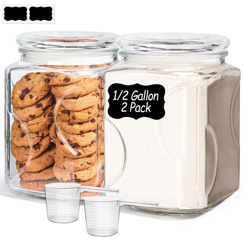 ComSaf 64 oz Glass Jar with Lid, 2 QT Pantry Storage Containers set with Glass Lids, Flour Sugar Storage Containers, Half Gallon Jars for Kitchen Storage and Laundry Room Containers, Set of 2 - Image 1