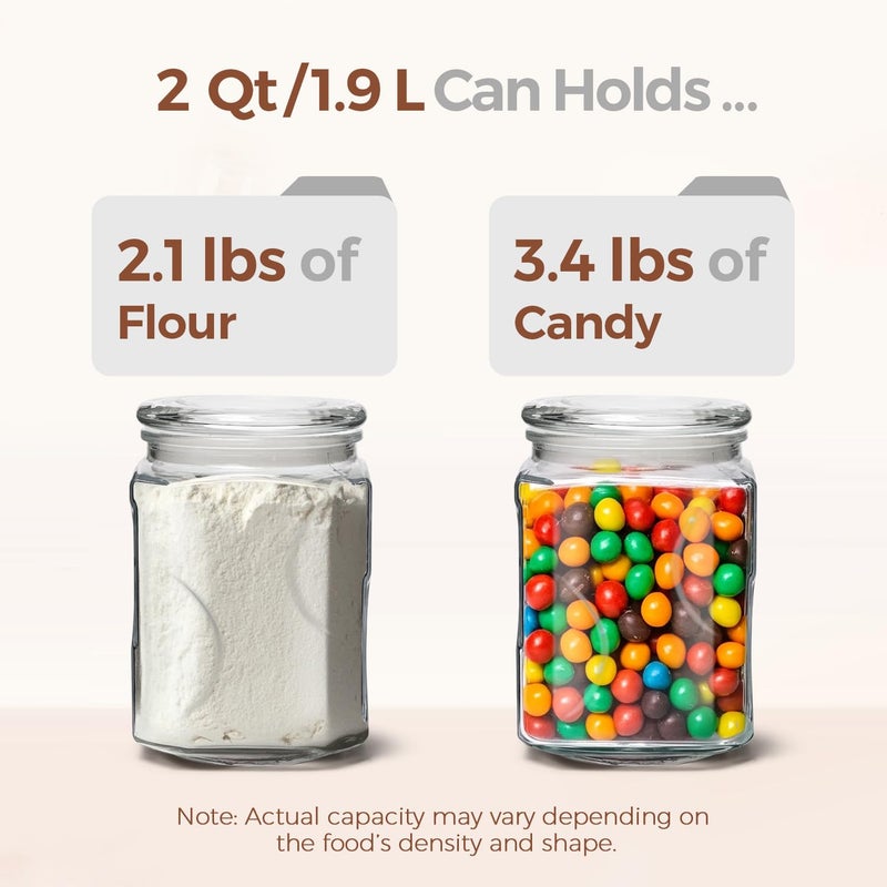 ComSaf 64 oz Glass Jar with Lid, 2 QT Pantry Storage Containers set with Glass Lids, Flour Sugar Storage Containers, Half Gallon Jars for Kitchen Storage and Laundry Room Containers, Set of 2 - Image 3