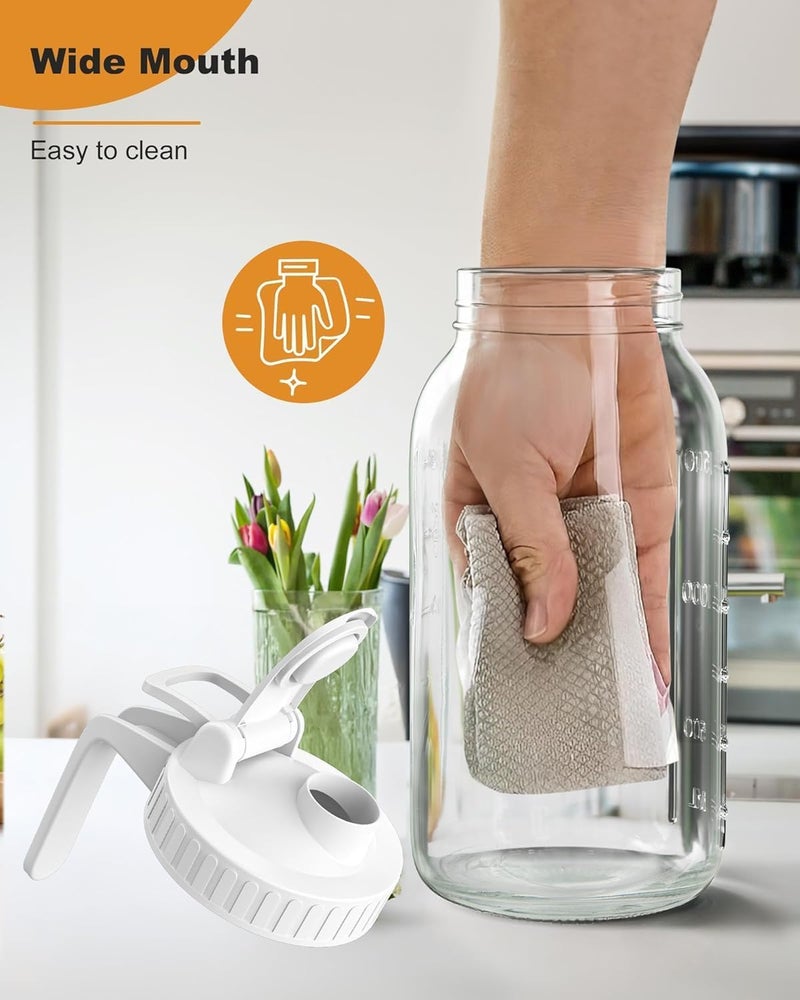 VA1KENE 64oz Glass Pitcher, 2 Quart Mason Jar Pitcher with Lid and Spout | Wide Mouth | Airtight | Leakproof | Glass Water Jug for Juice, Sun Iced Tea, Cold Brew Coffee, Milk Storage, White - Image 5