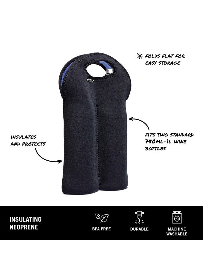 BUILT 2B-BLK 2-Bottle Stain Resistant Neoprene Wine/Water Bottle Carry Tote, Black - Image 2
