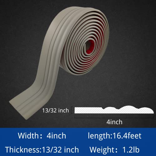 COUKIU Flexible Wall Base Moulding Trim, Peel and Stick Rubber Baseboard Molding, 4 Inch x 16.4 Feet Self-Adhesive Vinyl Wall Base Cove Base (Grey) - Image 2