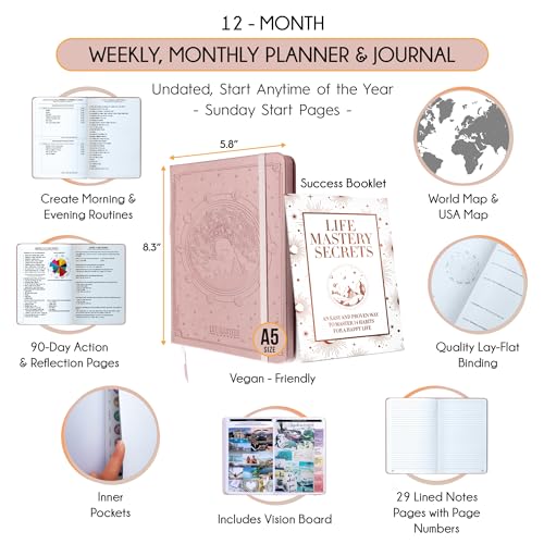Freedom Mastery Life Mastery Planner - A 12 Month Journey to Crush Your Goals, Increase Productivity, Passion, Success & Happiness - Weekly & Monthly Life Planner, Habit-Tracker, Gratitude Journal & Organizer, A5 - Image 2
