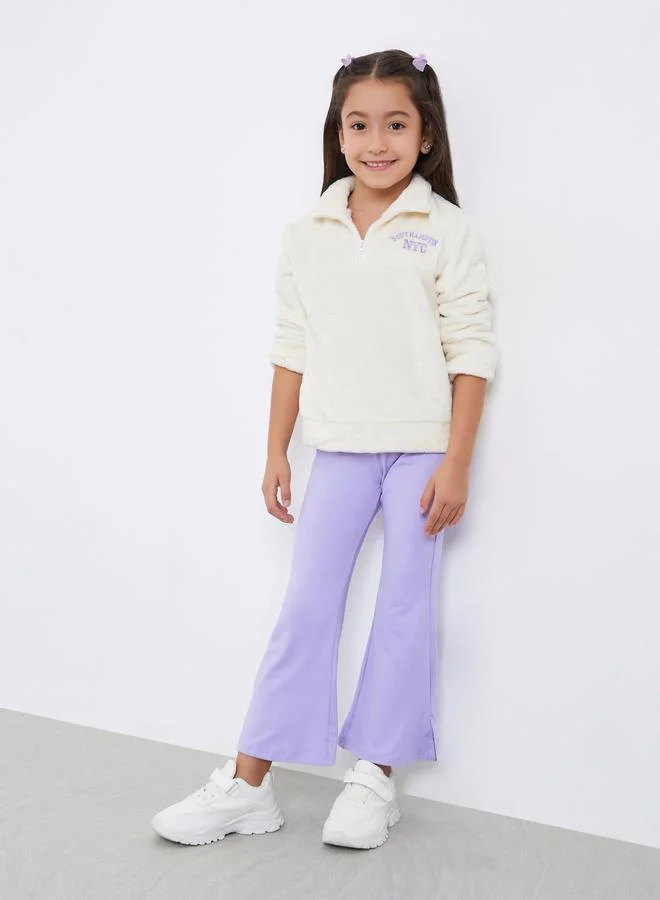 Styli Styli Girls Faux Fur Sweatshirt and Flared Leggings Set