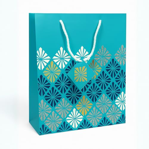 Tresneria Gift Bags with Geometric Pattern, Blue with Glitter, Rope Handle, for Parties and Celebrations (Medium -Blue-glitter, Set of 3) - Image 1