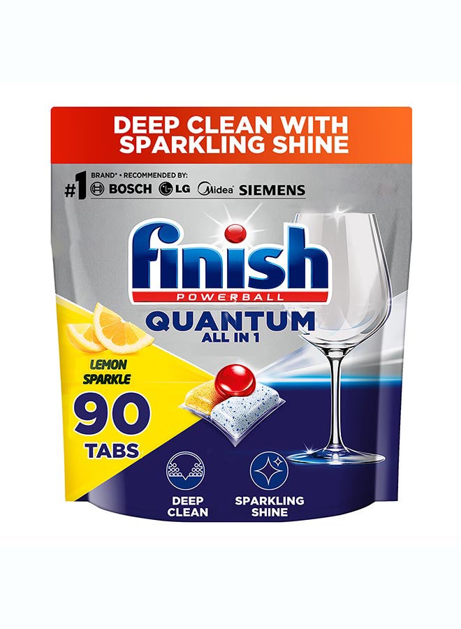 Finish Quantum All in 1 Dishwasher Tablets, Lemon Sparkle Scent, 90 Tabs - Image 1