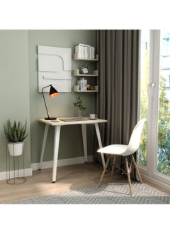 RIGID Steel Study Table with Wooden Top White 75x80x60cm  - Image 1