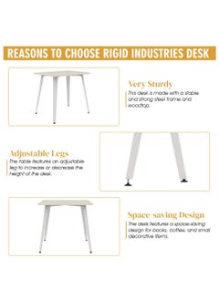 RIGID Steel Study Table with Wooden Top White 75x80x60cm  - Image 3