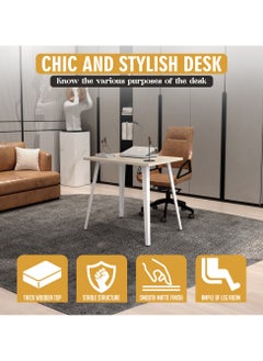 RIGID Steel Study Table with Wooden Top White 75x80x60cm  - Image 5