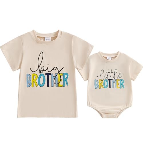 Ayalinggo Big Brother T Shirt Little Brother Little Sister Big Sister Matching Outfits Siblings Baby Toddler Tee Clothes Beige Big Brother 1218 Months - Image 1