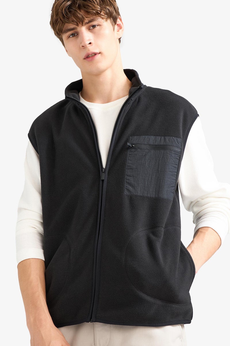 DeFacto Black Man Regular Fit Stand Collar Fleece Cardigan Casual - Image 1