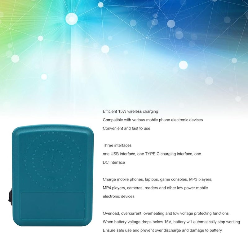 محول بطارية BL1815 شاحن لاسلكي سريع بقوة 15 واط من النوع C USB مزود طاقة خرج تيار مستمر - Image 5