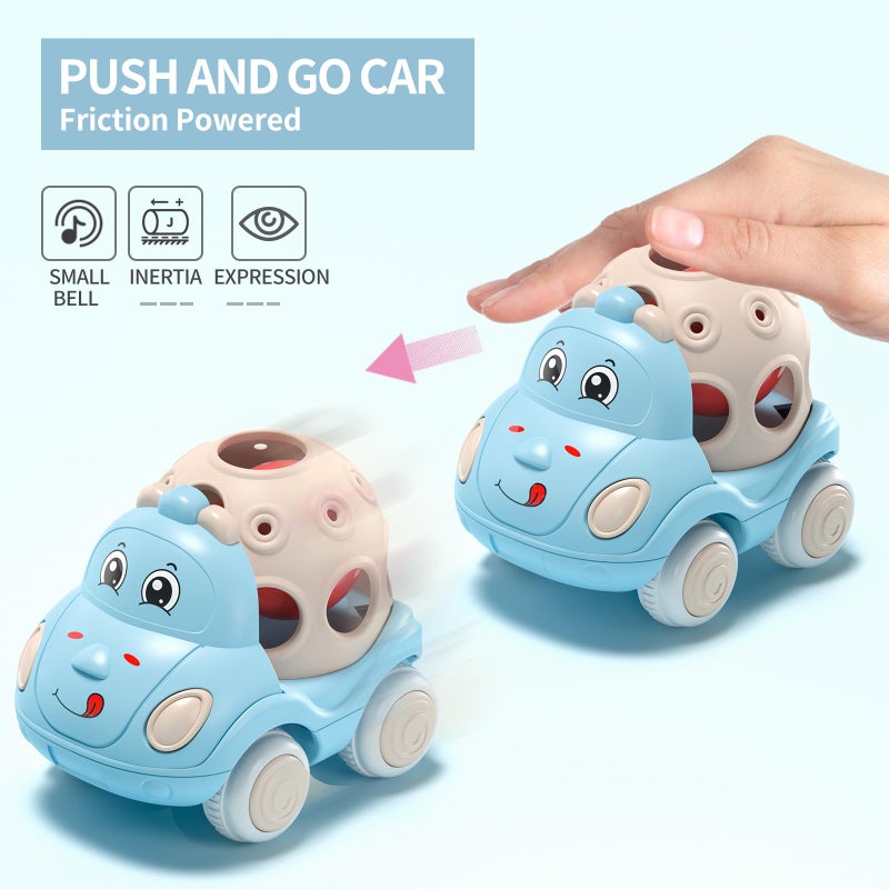 xFFFun Baby Girl Toy Cars for Toddlers 1-3, Push and Go Rattle Cars for Baby Toy 6-9-12-18 Months, First Birthday Easter Gifts for 1 2 Year Old Girls, Infant Pink Friction Truck Set - Image 3