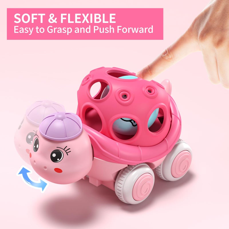 xFFFun Baby Girl Toy Cars for Toddlers 1-3, Push and Go Rattle Cars for Baby Toy 6-9-12-18 Months, First Birthday Easter Gifts for 1 2 Year Old Girls, Infant Pink Friction Truck Set - Image 4