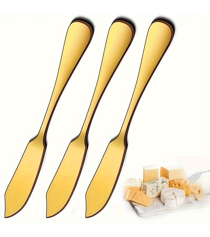 Golden 3 Piece Stainless Steel Mirror Polished Butter Knife Set Dishwasher Friendly - Image 4