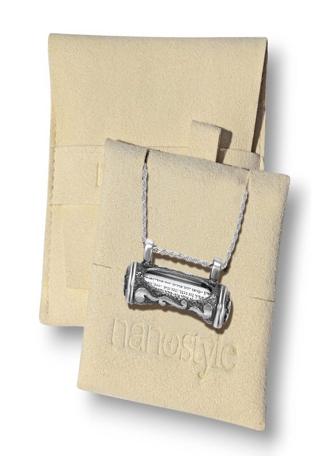 Artist Unknown Jewish Jewelry Mezuzah Necklace 925 Sterling Silver Vintage Look Judaica Pendant with Scroll Gift Idea for Wife Husband from Israel, 20" Thick Silver Chain - Image 4