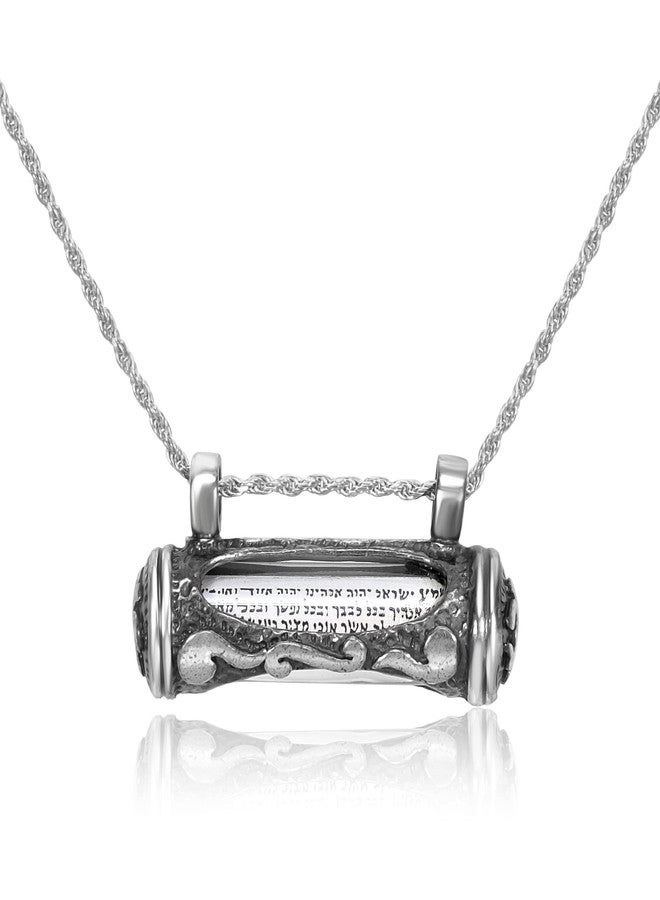 Artist Unknown Jewish Jewelry Mezuzah Necklace 925 Sterling Silver Vintage Look Judaica Pendant with Scroll Gift Idea for Wife Husband from Israel, 20" Thick Silver Chain - Image 5
