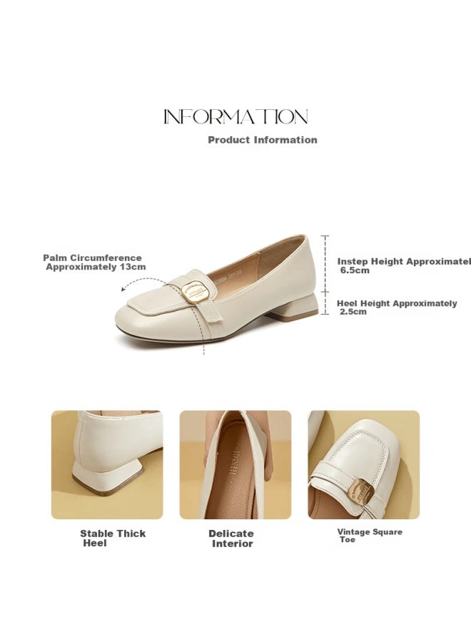 Dusto Women's Commuter Shoes Spring New Fashion Casual Simple Square Heel Slip-on Low Heel Square Toe Leather Shoes 0059