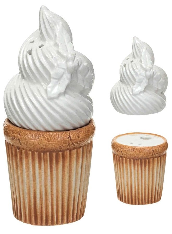The Bridge Collection 3.25" White Icing Cupcake Christmas Salt and Pepper Shaker Set- 2 Piece Set Bakery Theme Kitchen Salt & Pepper Shakers - Image 1