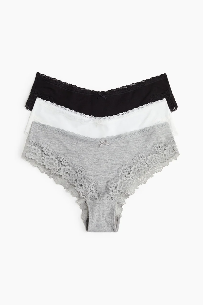 H&M 3-pack cotton and lace hipster briefs