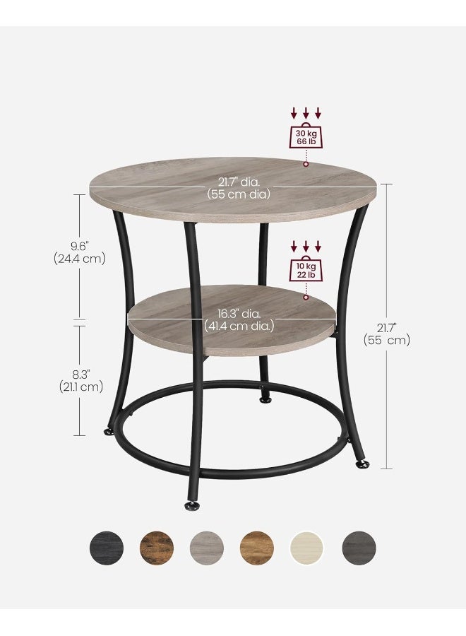 VASAGLE طاولة جانبية VASAGLE، طاولة نهاية مع 2 رفوف، طاولة صغيرة مستديرة لغرفة المعيشة، غرفة النوم، تجميع سهل، إطار فولاذي، صناعي، رمادي هيذر وأسود حبر - Image 3