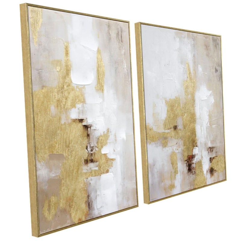 Zessonic Abstract Gold and Beige Canvas Wall Art â€“ 2 Piece 20 x 28 Inches Framed Prints with Hand-Painted Texture â€“ Neutral Tone Artwork for Living Room, Bedroom, Office Decor - Image 1