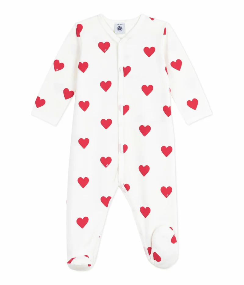 بيتي باتو Babies' Brushed Fleece Heart-Print Pyjamas With A Collar