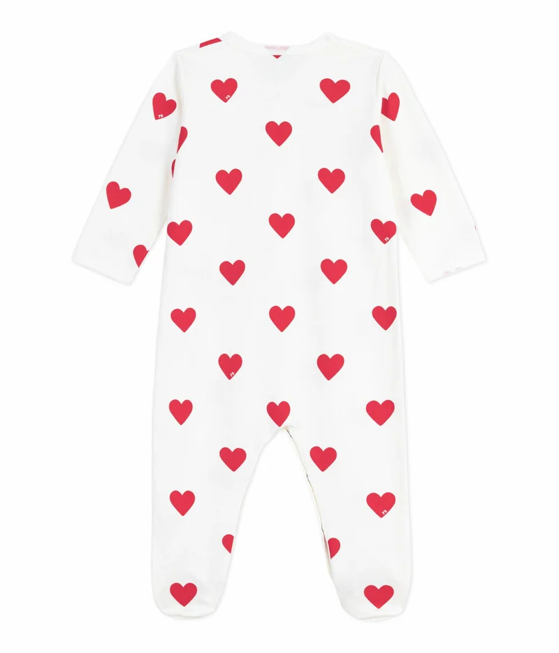 بيتي باتو Babies' Brushed Fleece Heart-Print Pyjamas With A Collar