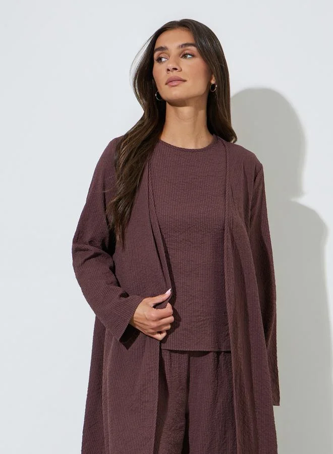 Styli  Pack of 3 - Burgundy Kimono, Top and Trousers Co-ord Set for Women | Best Price UAE