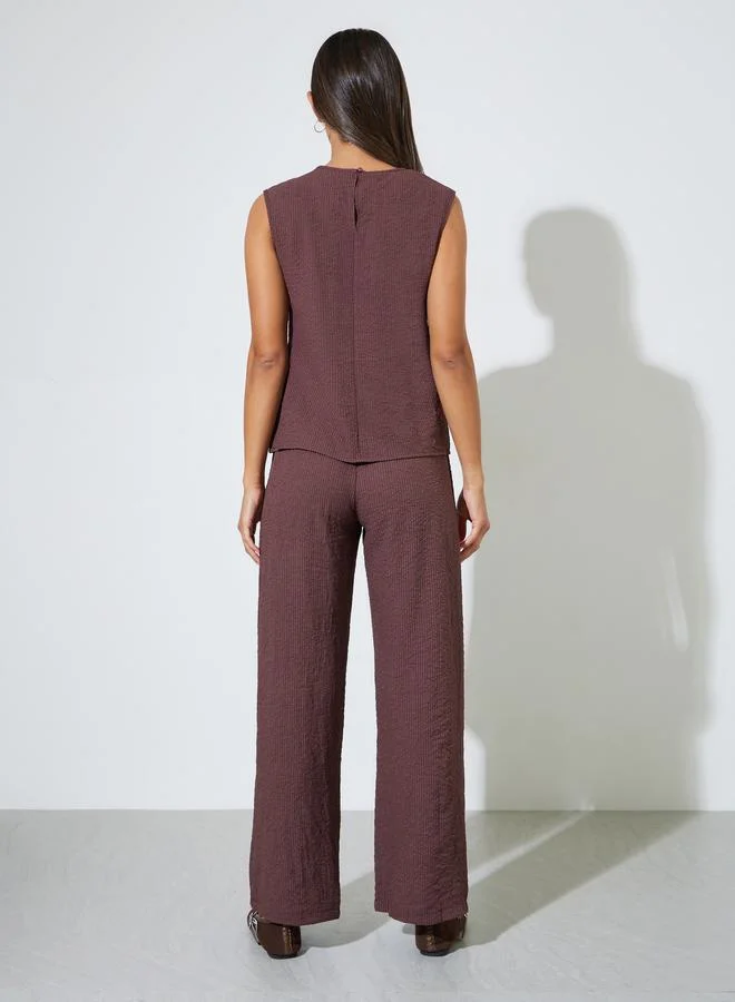 Styli  Pack of 3 - Burgundy Kimono, Top and Trousers Co-ord Set for Women | Best Price UAE