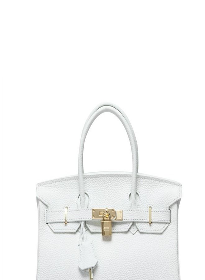 Loquat Gold Buckle Leather Handbag White  - Image 2