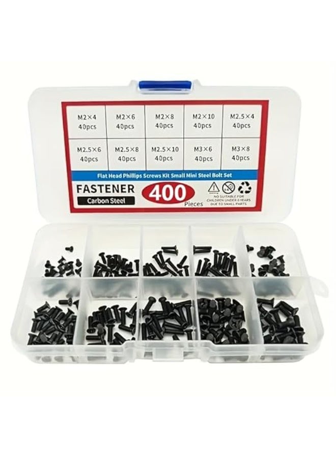 My Souq store- 400 Pcs Mini Micro Flat Head Phillips Screws Kit, M2 M2.5 M3 Carbon Steel Bolt Set for Electronics & Small Devices - Image 1