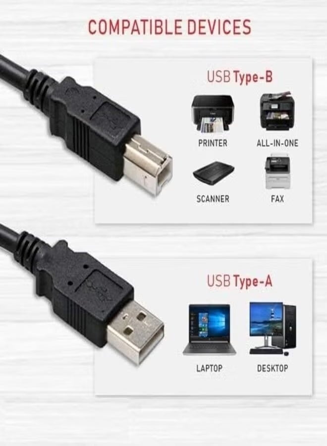 FUJISHKA Printer Cable USB 2.0 A-Male To B-Male 1.5M Cord High Speed Scanner Cord Compatible with HP/ Cannon/ Brother/ Samsung/ Dell/ Epson/ Lexmark/ Xerox/ Piano/ Dac - Black - Image 3
