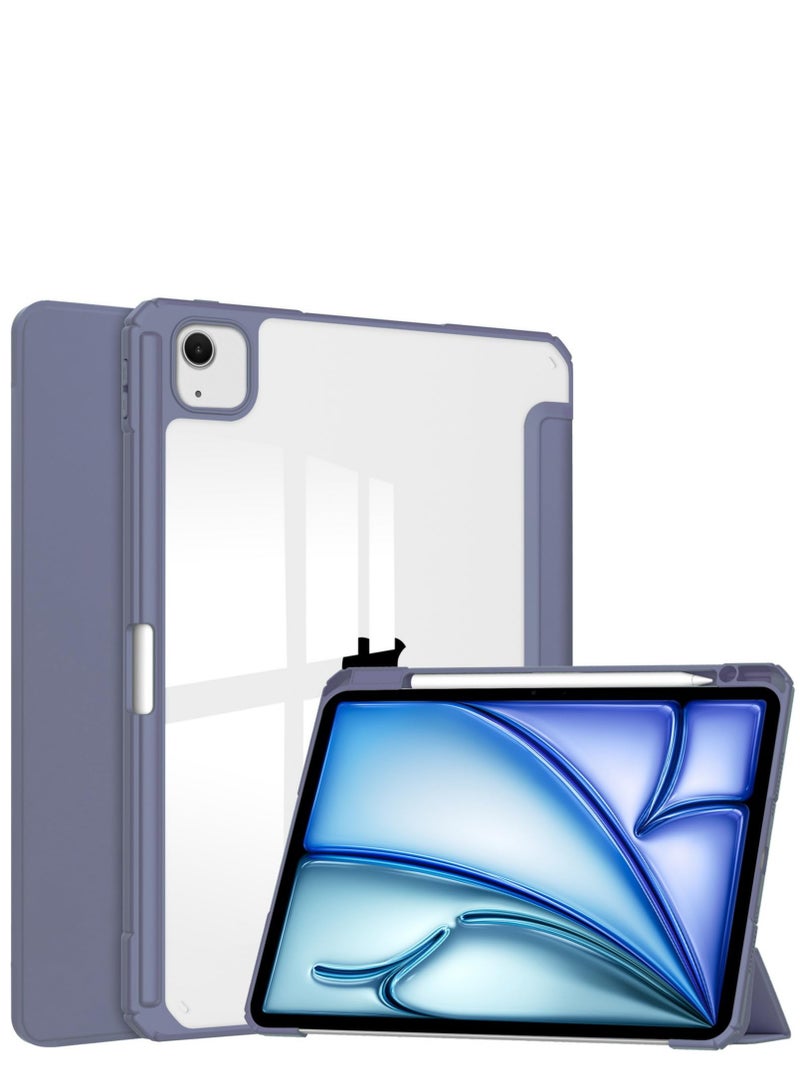 Case For IPad Air 13 (2024) 13.0inch Smart Slim Folio Stand Auto Sleep/Wake Cover with Pencil Slot Clear Transparent Back Shell -Lavender - Image 1