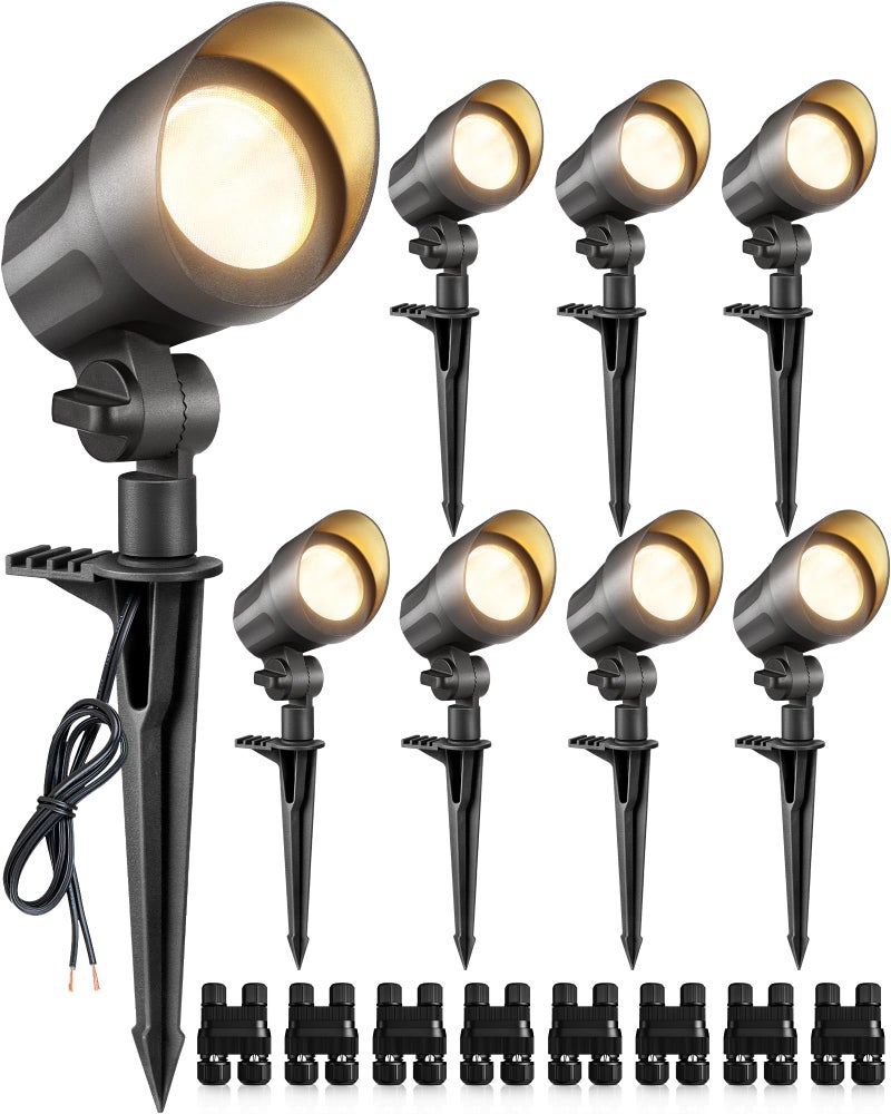 SUNVIE 6W LED Landscape Lights Low Voltage Landscape Lighting with Connectors Warm White Landscape Spotlights Outdoor 12-24V Waterproof Yard Garden Lights Wired Tree Wall Landscape Spotlights, 8 Pack - Image 1