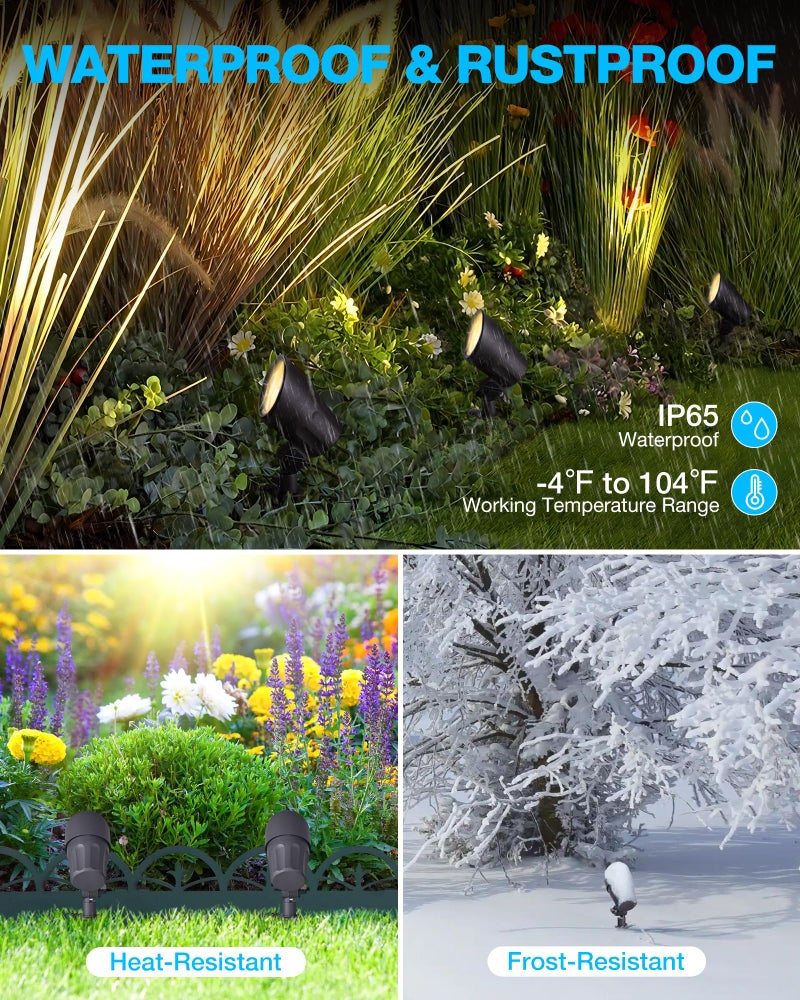 SUNVIE 6W LED Landscape Lights Low Voltage Landscape Lighting with Connectors Warm White Landscape Spotlights Outdoor 12-24V Waterproof Yard Garden Lights Wired Tree Wall Landscape Spotlights, 8 Pack - Image 4