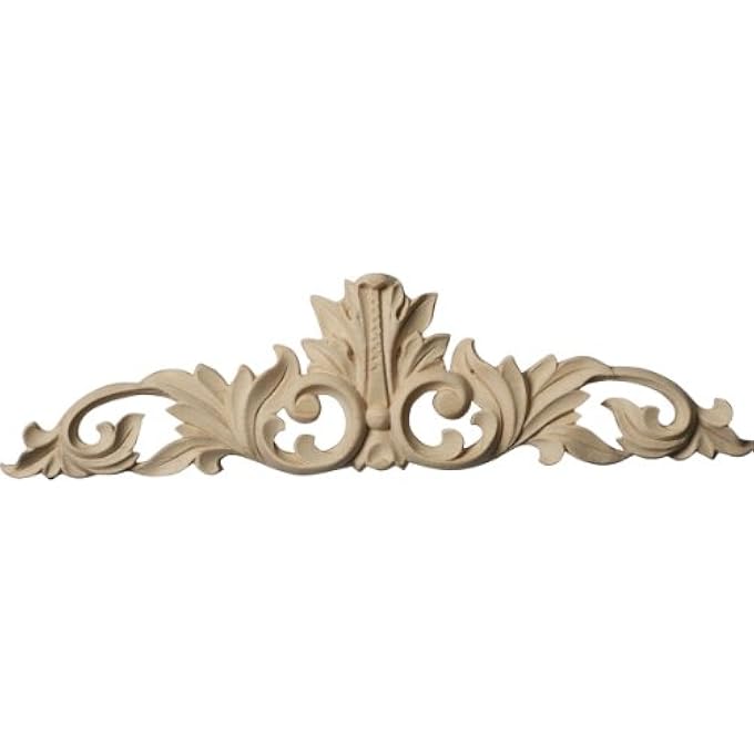ONL12X03X01LFLW SMALL GREEN LEAF CENTER WITH SCROLLS, 12 1/4-INCH X 3 1/4-INCH X 1/4-INCH, LINDENWOOD - Image 1