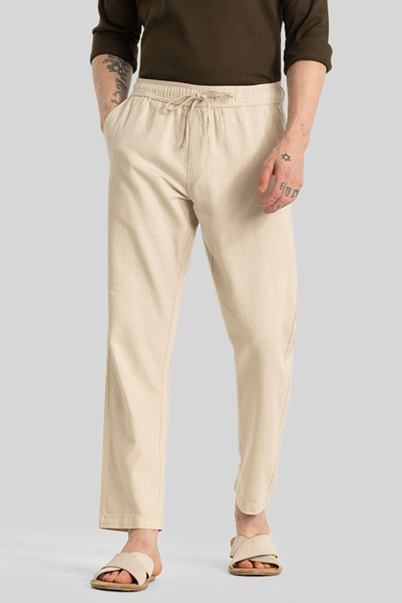 SNITCH Martino Hazelnut Plain Relaxed Fit Trousers - Image 4