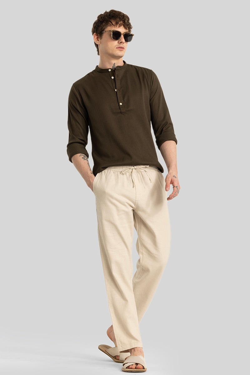 SNITCH Martino Hazelnut Plain Relaxed Fit Trousers - Image 3