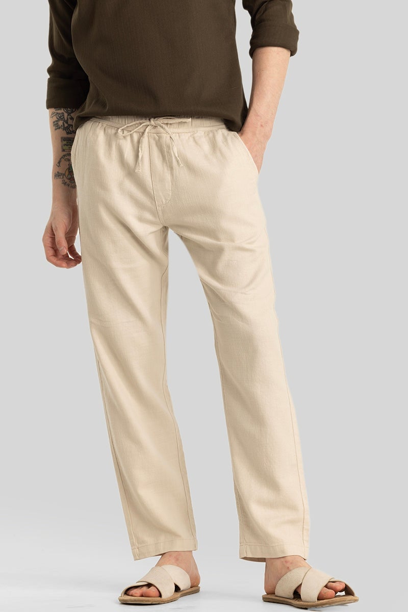 SNITCH Martino Hazelnut Plain Relaxed Fit Trousers - Image 5