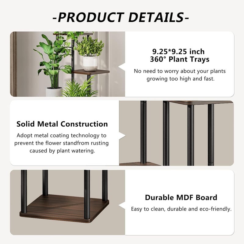 AoMige 6 Tier Corner Plant Stand Indoor Outdoor, Tall 132cm Metal Plant Shelf for Multiple Pots, Space-Saving Flower Stand Rack for Garden, Balcony, Living Room & Bedroom Decor(Brown, H52") - Image 4