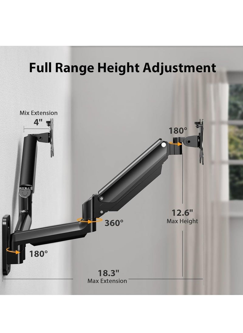 JAJEEK Dual Monitor Wall Mount Bracket – Gas Spring Monitor Wall Arm for 17-32 Inch Screens, Holds up to 18lbs, VESA 75x75/100x100mm, Adjustable Monitor Wall Mount Bracket for 2 Monitors, Ergonomic Design - Image 2