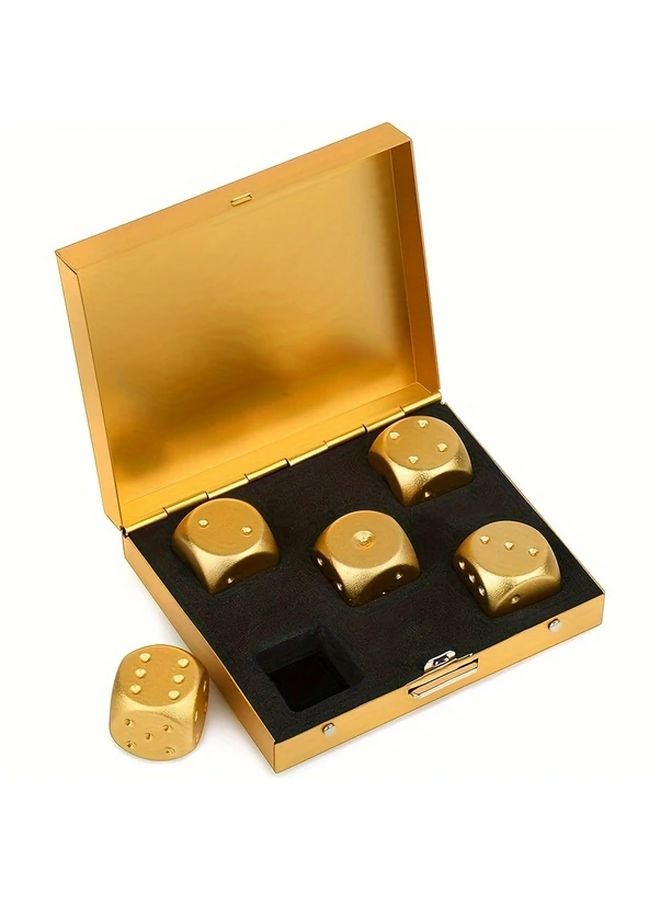 اللون الذهبي 5 قطع مجموعة نرد من سبائك الألومنيوم مع صندوق تخزين لألعاب الورق والبطاقات - Image 3