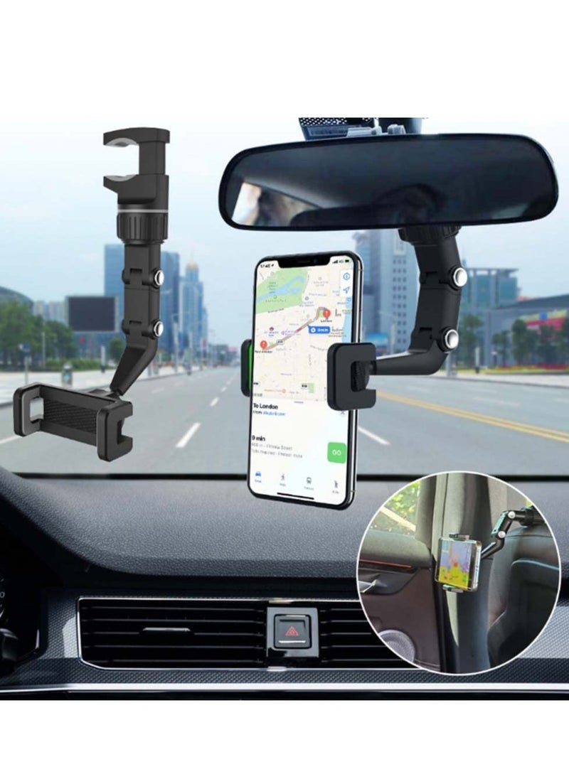 New 360° Rearview Mirror Phone Holder for Car Multifunctional Mount Phone and GPS Holder Universal Rotating Car Phone Holder, Cell Phone Automobile Cradles (Black) - Image 2